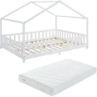 En.casa Kinderbed Treviolo met uitvalbeveiliging en matras 140x200 wit