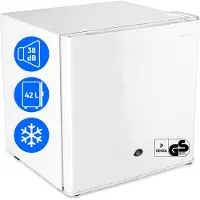 Medion Mini koelkast met slot en vriesvak 42 L, stille kleine koelkast voor kantoor hotel minibar camping gaming, drank voedsel ijs, deur omkeerbaar, MD 370001 wit