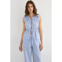 Hiccups for Kids Gestreepte Mouwloze Knopen-Through Peplum Blouse