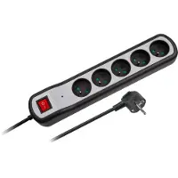 Rebel URZ3063-3W Verlengkabel met schakelaar, 5 stopcontacten, 3 meter, zwart