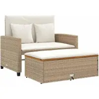 vidaXL Tuinbank met kussens, 2-zits, beige, van polyrotan en acaciahout