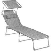Songmics Ligstoel met zonnekap, Greige / 53 X 193 X 29 cm / IJzer, synthetische vezelstof