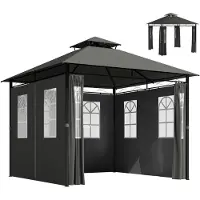 Outsunny Pavillon ca. 3 x 3 m, Gartenzelt mit Seitenwand, Partyzelt mit Doppeldach