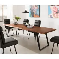 DELIFE Eettafel Edge 300x100 XL acacia bruin metaal schuin Live-Edge