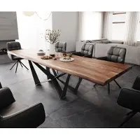 DELIFE Eettafel Edge 300x100 XL acacia bruin Spider vlakstaal zwart Live-Edge