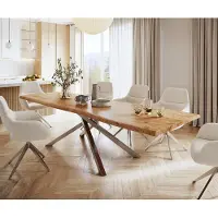 DELIFE Eettafel Edge 300x100 XL acacia natuur kruisframe rechthoek roestvrij staal Live-Edge