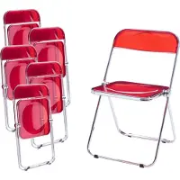 En.casa Klappstoelen 'Pornainen', set van 6, stalen frame, rood, transparant