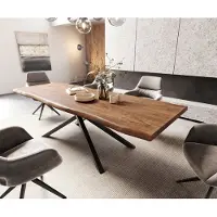 DELIFE Eettafel Edge 260x100 XL acacia bruin kruisframe rechthoek zwart Live-Edge