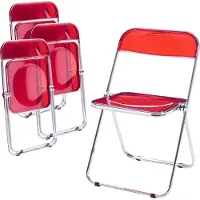 En.casa Klappstoelen 'Pornainen', set van 4, stalen frame, rood, transparant