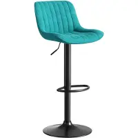 OKWISH Barkruk - Verstelbare Hoogte En 360 Graden Draaibaar - Set Van 4 Voor Keuken, Eethoek Of Bar - Velvet En Metaal - Blauw