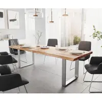 DELIFE Eettafel Edge 260x100 XL acacia natuur roestvrijstaal smal Live-Edge