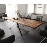 DELIFE Eettafel Edge 300x100 XL acacia bruin Kreuzframe rechthoek edelstaal Live-Edge