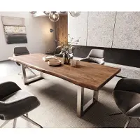 DELIFE Eettafel Edge 260x100 XL acacia bruin roestvrijstaal breed Live-Edge