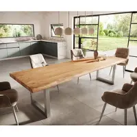 DELIFE Eettafel Edge 300x100 XL acacia natuur roestvrijstaal breed Live-Edge