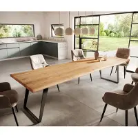 DELIFE Eettafel Edge 300x100 XL acacia natuur metaal schuin Live-Edge