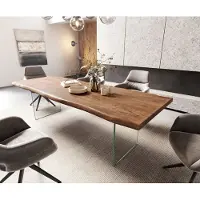 DELIFE Eetkamertafel Edge acacia bruin 260x100 XL glas Live-Edge