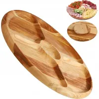 Kadax Draaiplateau van natuurlijk hout, diameter 33,5 cm, met vakken voor het serveren van friet, sauzen, voorgerechten en vlees (essenhout)