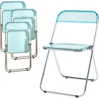 En.casa Klapstoelen 'Pornainen', set van 4, stalen frame, lichtblauw, transparant