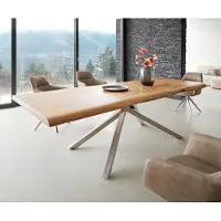 DELIFE Eettafel Edge 260x100 XL acacia natuur kruisframe rechthoek roestvrij staal Live-Edge
