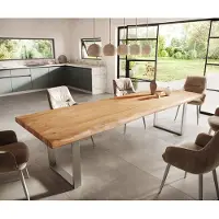 DELIFE Eettafel Edge 300x100 XL acacia natuur roestvrijstaal smal Live-Edge