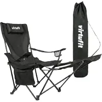 VirtuFit Campingstoel opvouwbaar met voetsteun - Strandstoel - Zwart