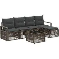 vidaXL Tuinset met 6 zitplaatsen, grijs, van polyrotan