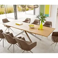 DELIFE Eetkamertafel Edge eiken natuur 260x100x2,5-3 kruisframe rechthoek roestvrij staal Live-Edge