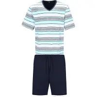 Hajo Pyjama kort aqua / donkerblauw / grijs gemêleerd / wit