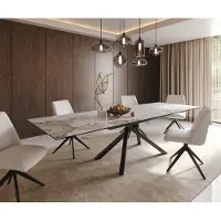DELIFE Eetkamertafel Edge 200-300x100 keramiek Minas Melange wit-beige kruisframe rechthoek zwart uitschuifbaar