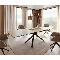 DELIFE Eetkamertafel Edge 200-300x100 keramiek Laminam Sabbia eiken kleur kruisframe rechthoek zwart uitschuifbaar