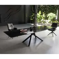 DELIFE Eetkamertafel Edge 200-300x100 Glas smelten rokerig zwart 3D-Relief kruisframe rechthoek zwart uitschuifbaar