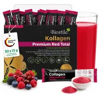 Biostile – Collageen Premium Red Total – 8600 mg Gehydrolyseerd Collageen – Hyaluronzuur -Vitamine c – 30 Zakjes