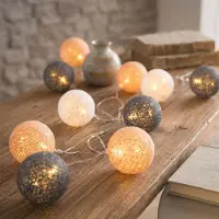 Levandeo LED-lichtketting met 10 bolletjes, lampionnen, katoen, oranje en wit, warmwit licht, decoratie
