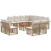 vidaXL Tuinset met 12 zitplaatsen. Natuurlijke en crème-witte polyester stof