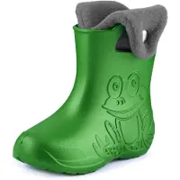 Ladeheid LA-CA-FrogButton Kinder Regenlaarzen - Rubber - met Binnenschoen - EVA - Wasbare Binnenschoen – Smaragdgroen/Grijs -22/23