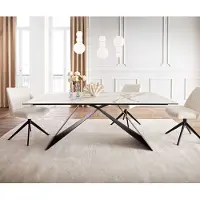 DELIFE Eetkamertafel Edge 200x100 keramiek Calacatta Luxe wit-goud-grijs V-frame vlak staal zwart
