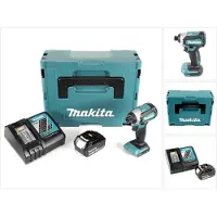Makita Boormachine + slagboor, DTD 153 RF1J 18 V Batterijloze Slagmoersleutel in Makpac + 1x 3,0 Ah Li-Ion Accu + 1x Lader (Oplaadbare batterij)