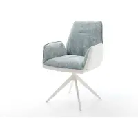 DELIFE Draaistoel Zoa-Flex materiaalmix echt leer wit-pastelblauw kruisframe breed wit 360° draaibaar rocker-functie pocketveer kern
