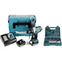 Makita DHP 458 RTJ accu-klopboormachine 18 V 91 Nm in Makpac + 2x 5,0 Ah accu + oplader + bit- en boorset 100-delig