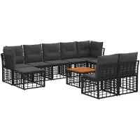 vidaXL Buiten bank set 10 st Zwart en Donker Grijs Polyester