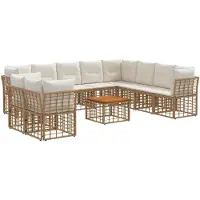vidaXL Tuinset met 11 stuks, natuurlijke kleur en crème-witte polyester stof