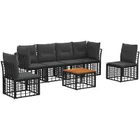 vidaXL Tuinset met 7 zitplaatsen, zwart en donkergrijs, polyester