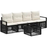 vidaXL Tuinset met 5 zitplaatsen, zwart, van polyrotan