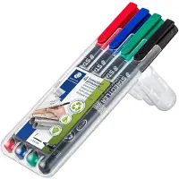 Staedtler Lumocolor 318 Overheadmarker 97% Gerecycled Fijn Ronde punt 0,6 mm Kleurenassortiment Navulbaar 4 Stuks