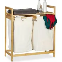 Relaxdays wasmand bamboe - 2 vakken - uitschuifbaar - draagbaar - 60 liter - natuur