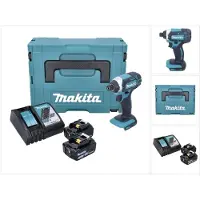 Makita Boormachine + slagboor, DTD 152 RTJ Accu-slagmoersleutel 18V 165Nm + 2x accu's 5,0Ah + snellader in Makpac 2 (Oplaadbare batterij)