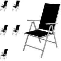 Mojawo 6 stuks inklapbare tuinstoelen, aluminium - textiel, zilvergrijs/zwart