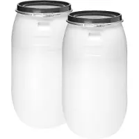 Garronda 2x220L Kunststof Trommel Met Deksel - Regenton - Vat - HDPE - Voedselvat - Tuin Hobbock – Witx2 - GD-STE-Barrel-B220C-2B