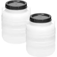 Garronda 2x10L Kunststof Trommel Met Deksel - Regenton - Vat - HDPE - Voedselvat - Tuin Hobbock – Wit - GD-STE-Barrel