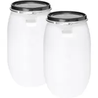Garronda 2x120L Kunststof Trommel Met Deksel - Regenton - Vat - HDPE - Voedselvat - Tuin Hobbock – Wit – GD-STE-Barrel-B120C-2B